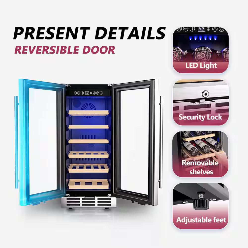 15 In. Single Zone 30-Wine Bottles Beverage and Wine Cooler Wine Cooler in Black