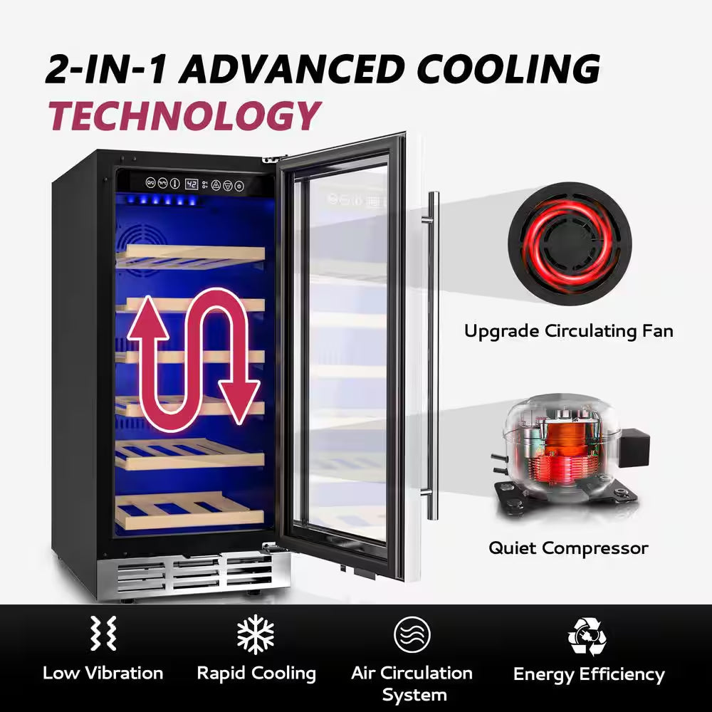 15 In. Single Zone 30-Wine Bottles Beverage and Wine Cooler Wine Cooler in Black