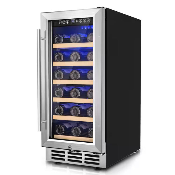 15 In. Single Zone 30-Wine Bottles Beverage and Wine Cooler Wine Cooler in Black