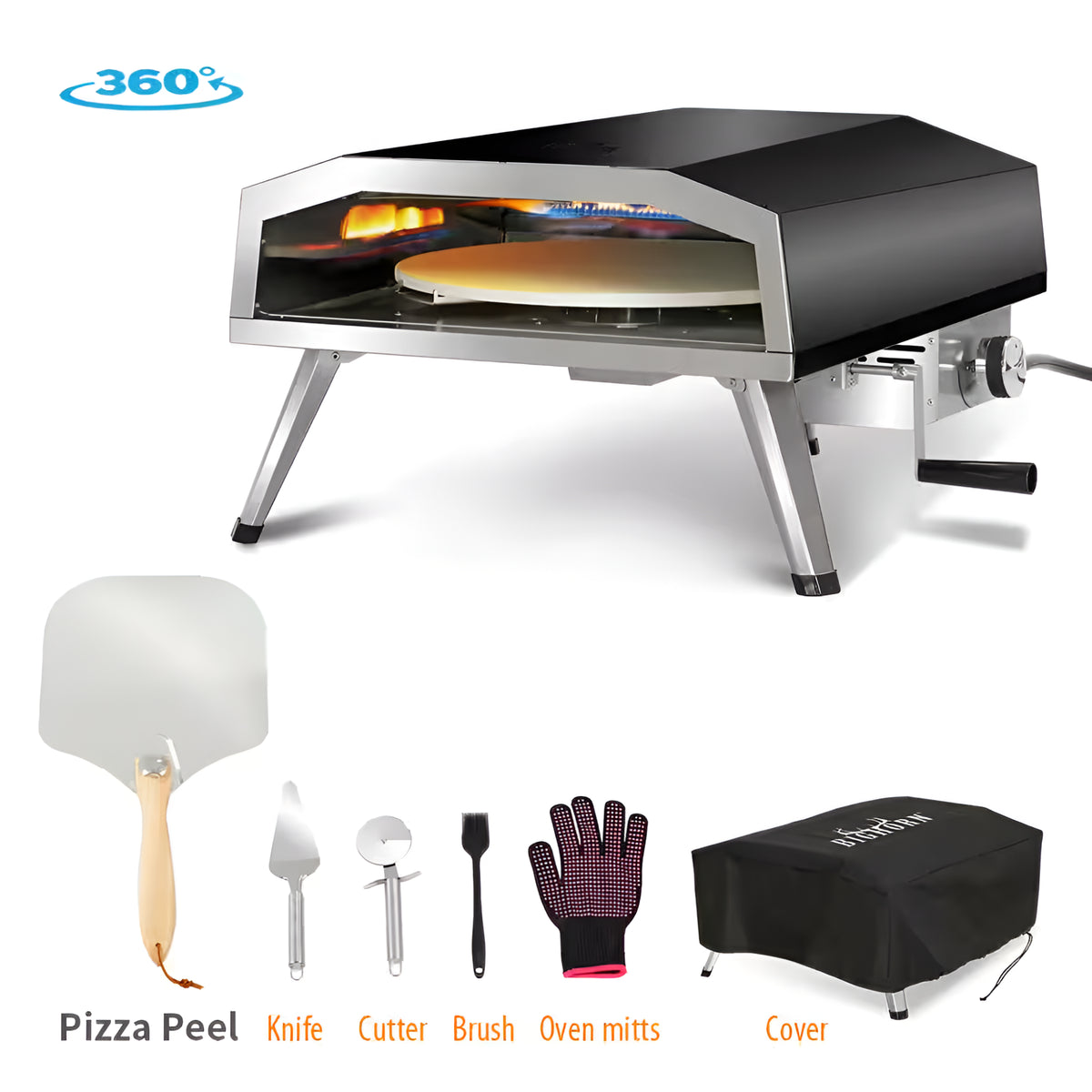 16 In. Propane Pizza Oven, Outdoor Pizza Oven in Black, with Rotating Pizza Stone