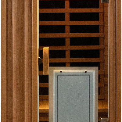 1 Person Infrared Sauna for Home 0-5Mg Utra Low EMF Far Infrared Sauna 1450W Red Cedar Wooden Sauna Indoor Sauna with Front Door Heating Plate, Chromotherapy Light