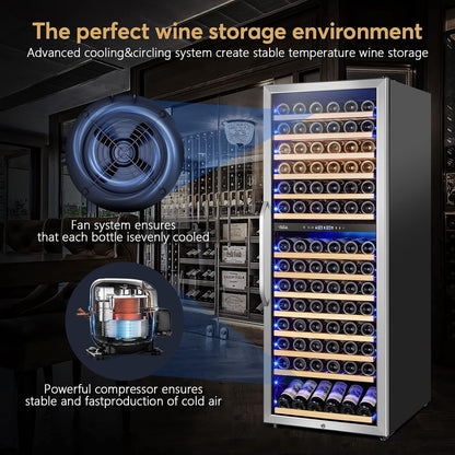 24 Inch Wine Cooler Fridge Dual Zone, Professional Large Capacity High Wine Refrigerator with Powerful Compressor, Quiet Operation and Elegant Design-Kmhj408D