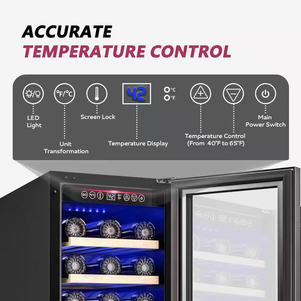 15 In. Single Zone 30-Wine Bottles Beverage and Wine Cooler Wine Cooler in Black