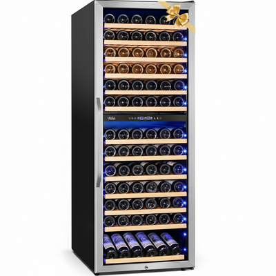 24 Inch Wine Cooler Fridge Dual Zone, Professional Large Capacity High Wine Refrigerator with Powerful Compressor, Quiet Operation and Elegant Design-Kmhj408D