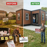 Prefabricated Container House Built for Multi-Use, Steel Frame, Modular Design, designed for long-term use — Before & After