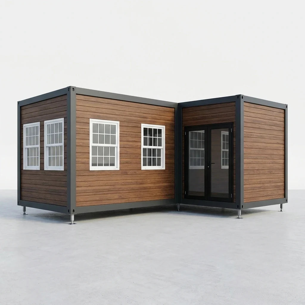 Prefabricated Container House Built for Multi-Use, Steel Frame, Modular Design, designed for long-term use — Studio Shot
