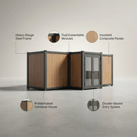 Prefabricated Container House Built for Multi-Use, Steel Frame, Modular Design, designed for long-term use — infographic
